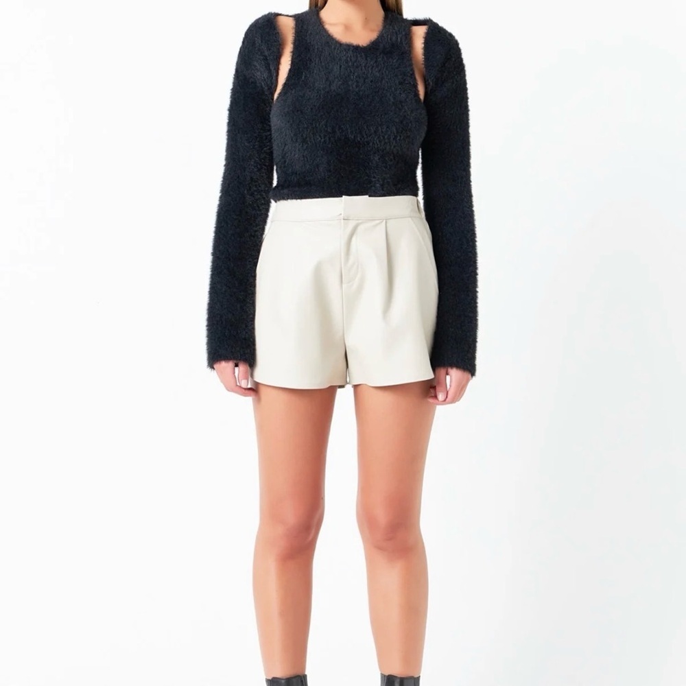 Grey Lab Zola Faux Leather Shorts Taupe Size L High Waist Tailored Shorts NWT